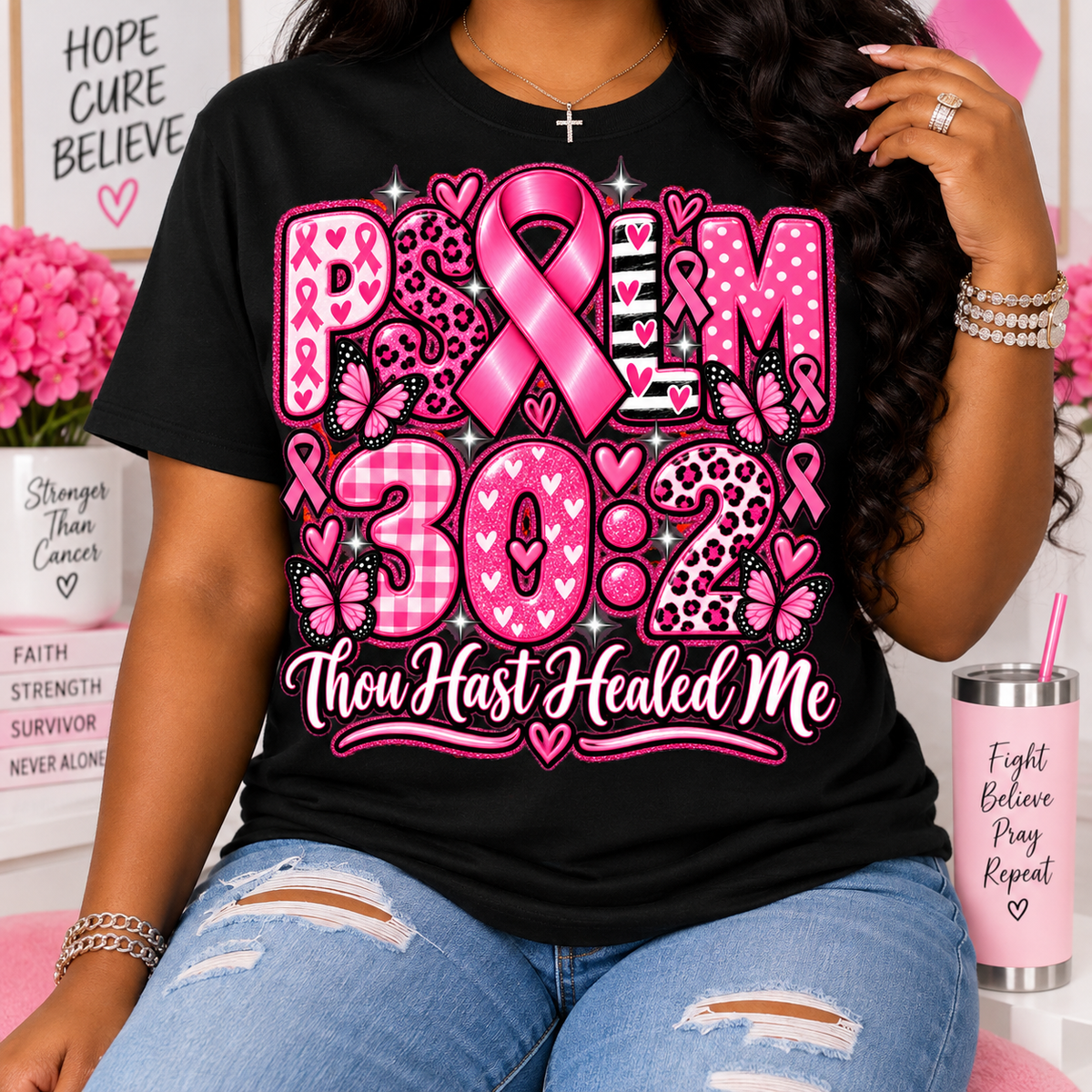 💗 Psalm 30:2 — “Thou Hast Healed Me” Breast Cancer Awareness T-Shirt