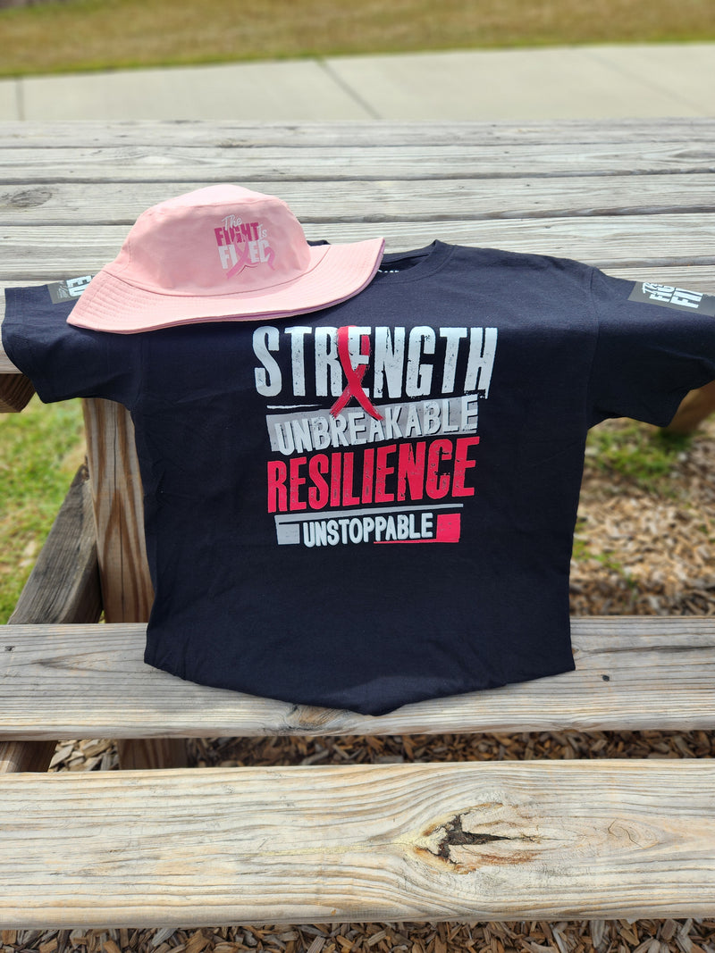 Strength Unbreakable Tee - Black (Pink Ribbon)