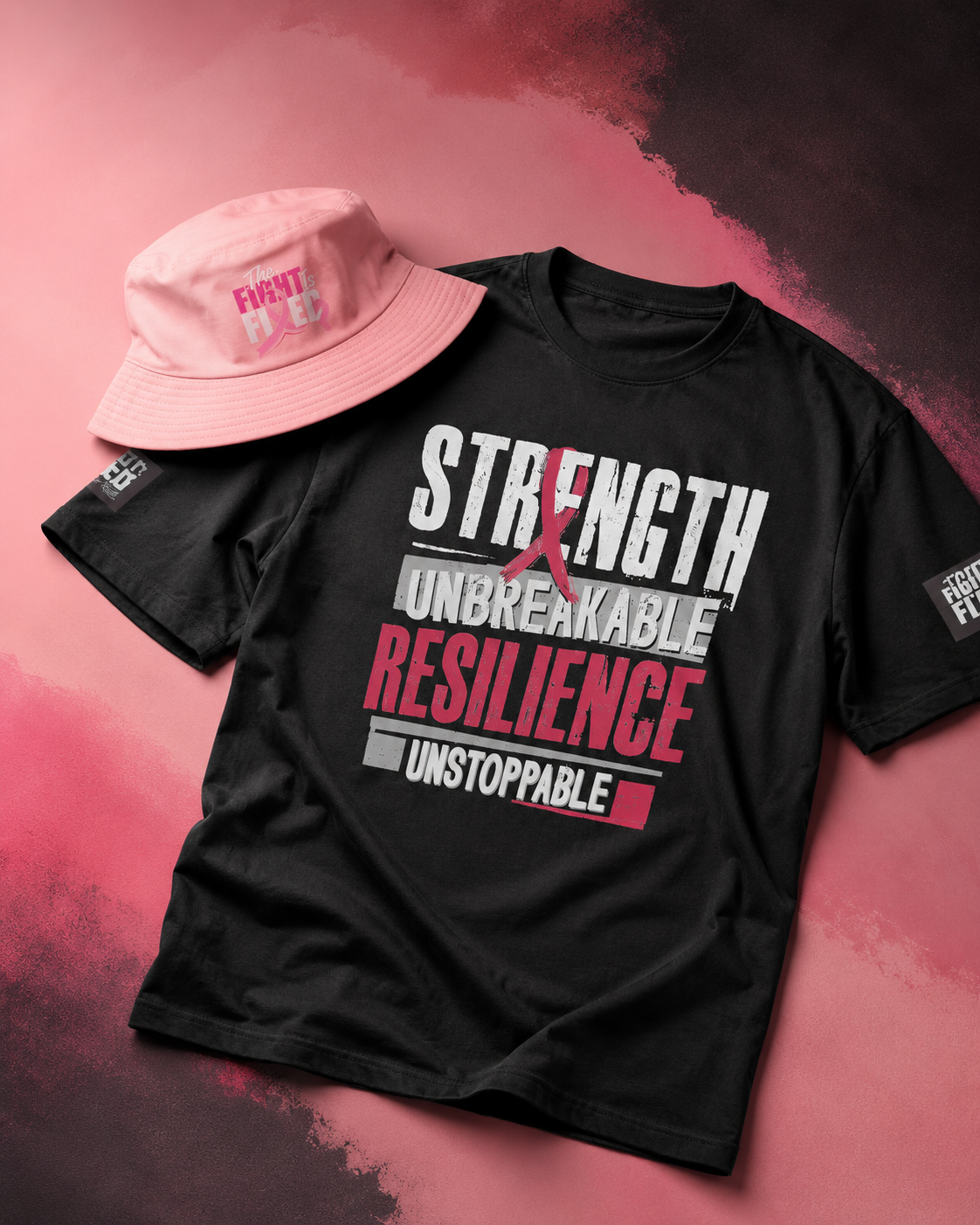 Strength Unbreakable Tee - Black (Pink Ribbon)