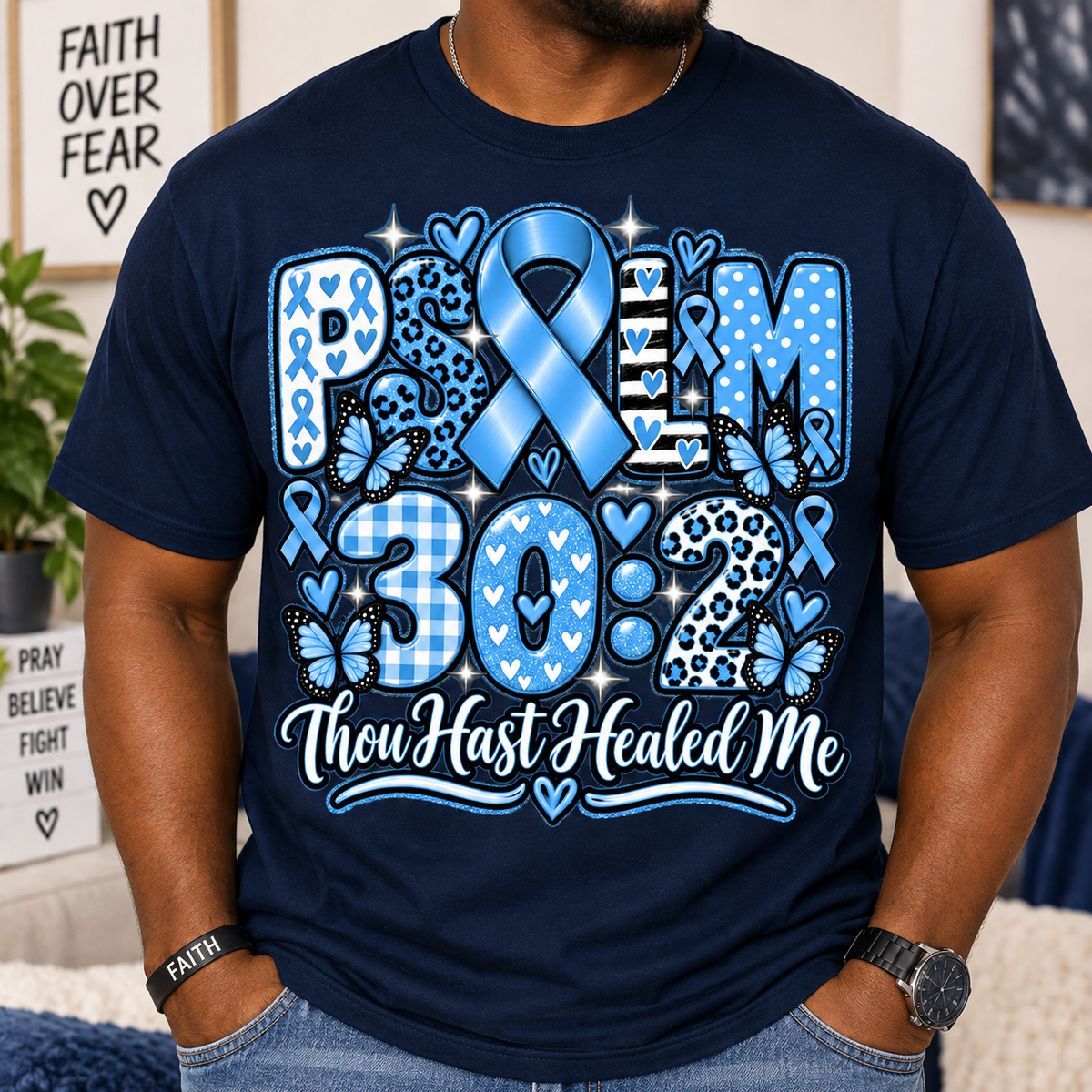 Psalm 30:2 “Thou Hast Healed Me” Blue Awareness T-Shirt