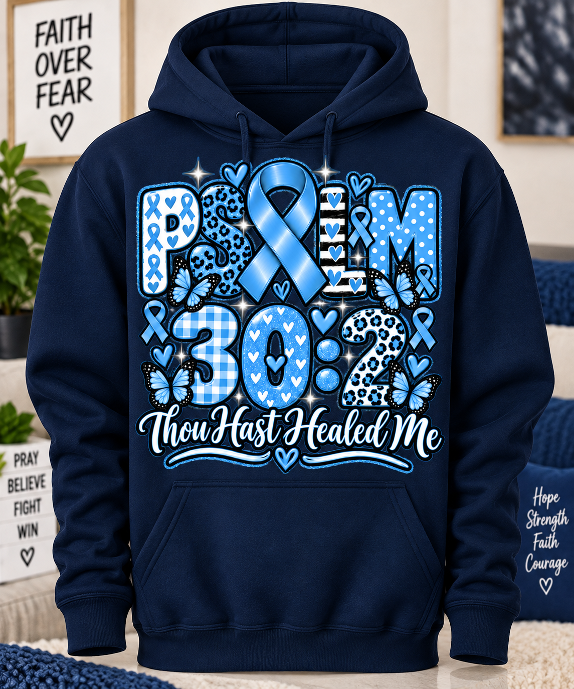 Psalm 30:2 “Thou Hast Healed Me” Blue Awareness Hoodie | Navy Blue & Black